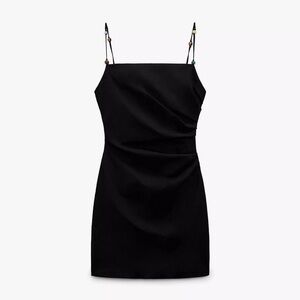 Zara Black Mini Dress with Beaded Spaghetti Straps